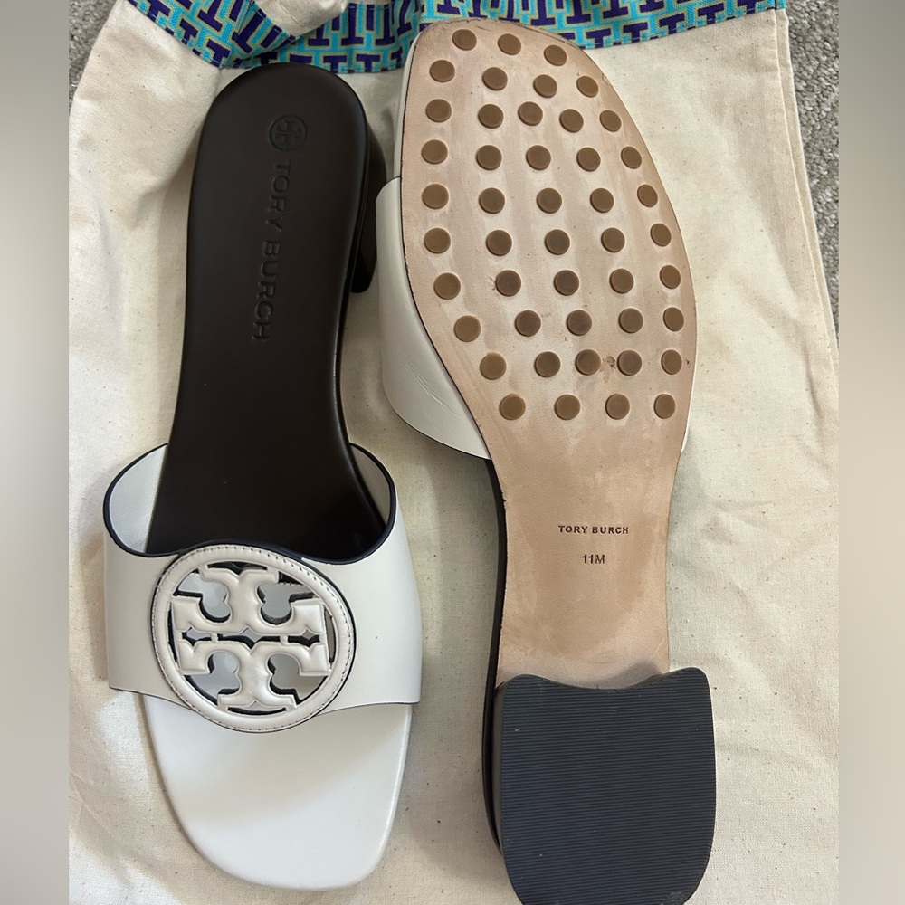 Tory Burch Bombe Miller Slide in sz. 11 White and Dark Brown - Picture 3 of 13